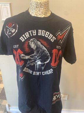 Liquid Blue Black AC/DC Dirty Deeds Graphic Tee with Red and White Accents
